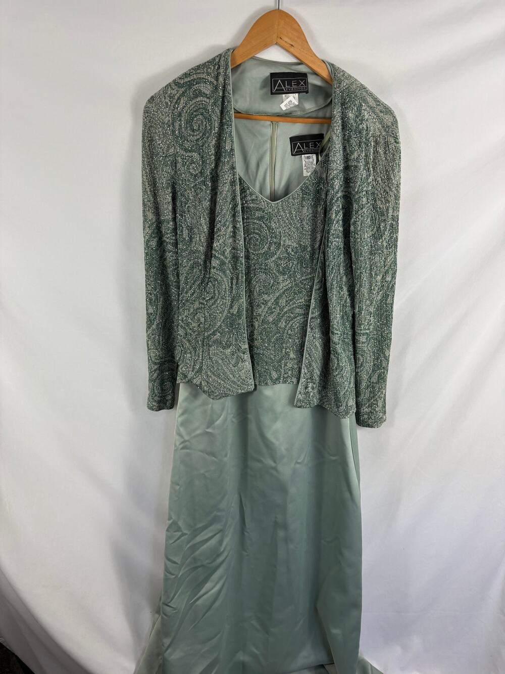 Alex Evenings Mother of the Bride Elegant Green Gown and Jacket Size 10